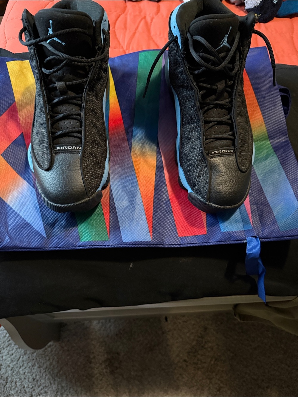 Jordan Men's Black and Light Blue Sneakers